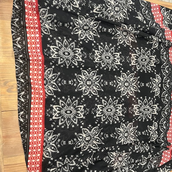 Sheryl‎ Crow Maxi Dress Black White Red Long Sleeve V Neck Boho Festival sz 10 - Picture 6 of 13